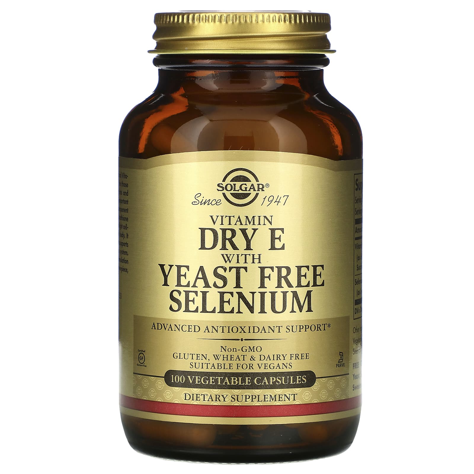 Solgar, Vitamin E With Yeast Free Selenium, 100 Vegetable Capsules UPC 033984033511 | HiLife Vitamins